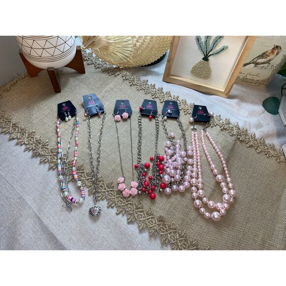 NWT 6 Pink Silver Paparazzi Necklaces with Matching Earrings Jewelry Sets Lot - Picture 5 of 8
